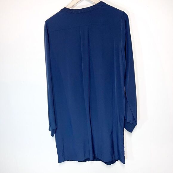 Vince Navy Blue Lace Overlay Silk Long Sleeve Jacquard Mini Dress Medium. - Picture 4 of 7